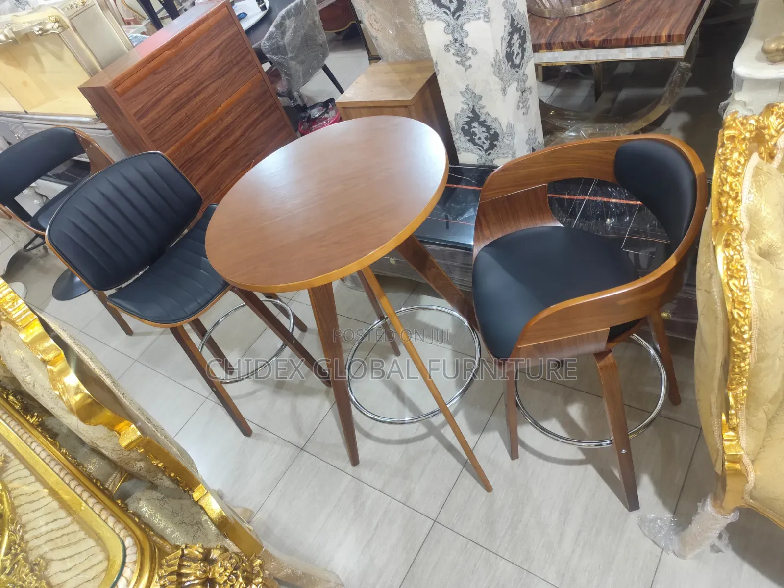 Wooden Bar Table/ Leather Bar Chair