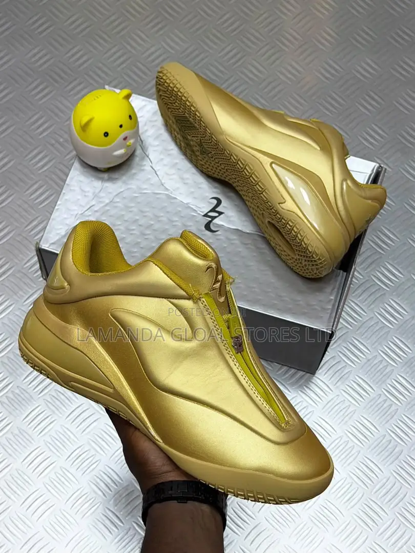 Metallic Gold Zipped High-Top Statement Sneakers