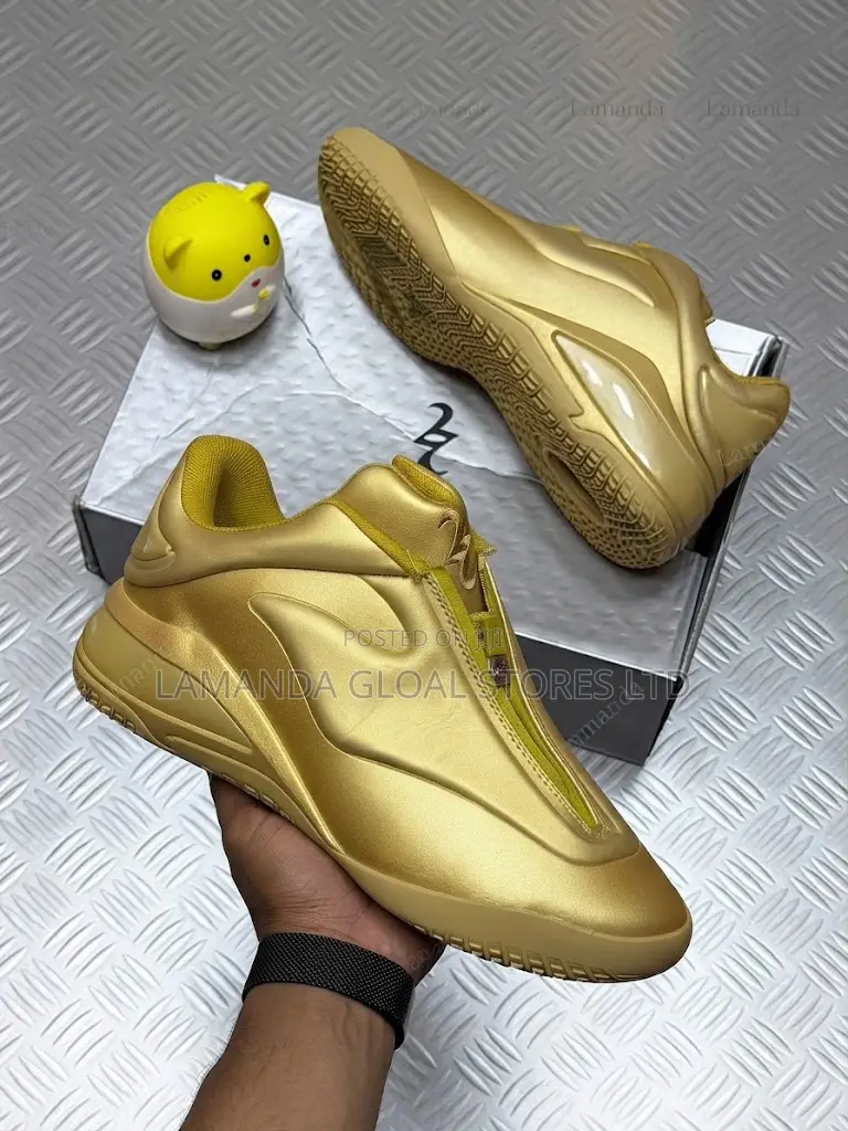 Metallic Gold Zipped High-Top Statement Sneakers