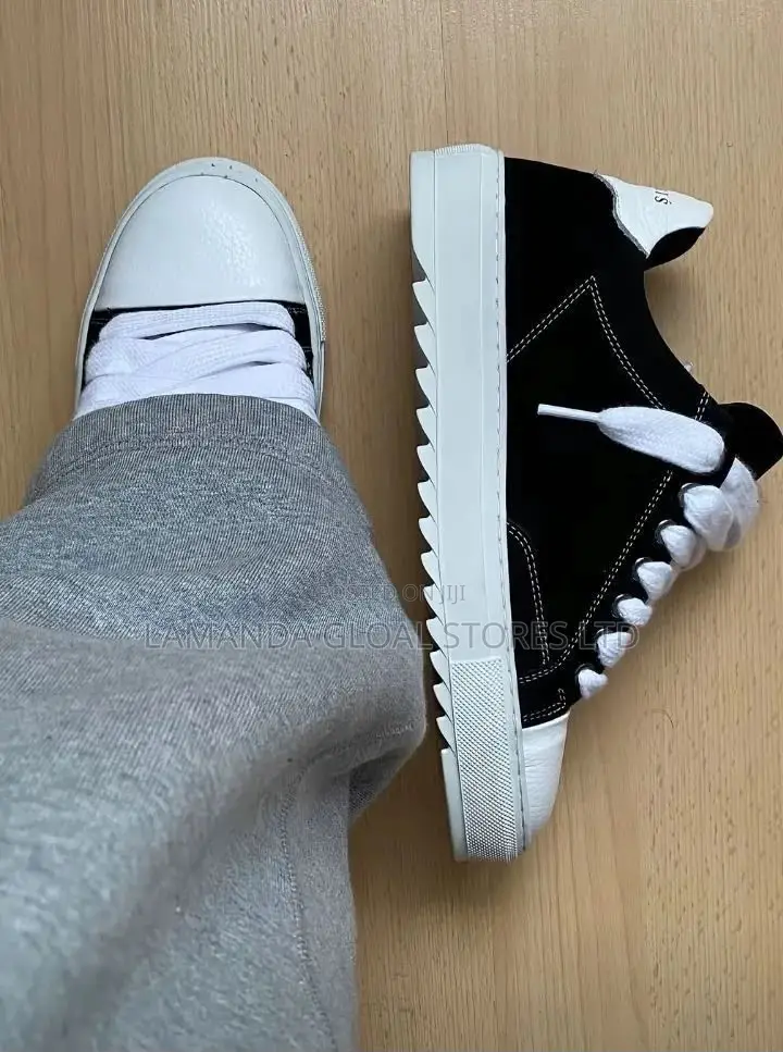 Fat-Lace Suede Skate Sneakers in Black White