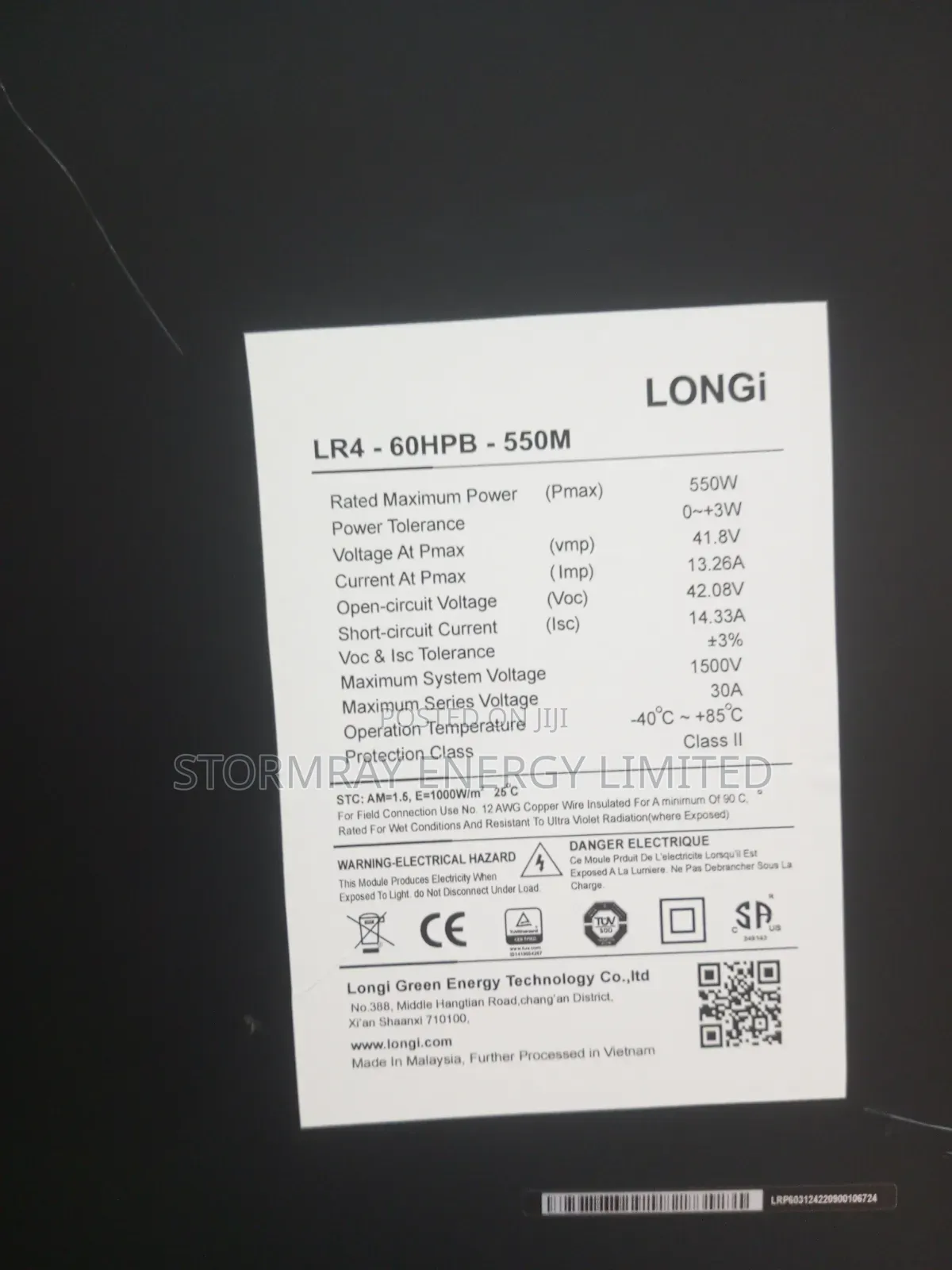 550w Longi Black Frame Solar Panels