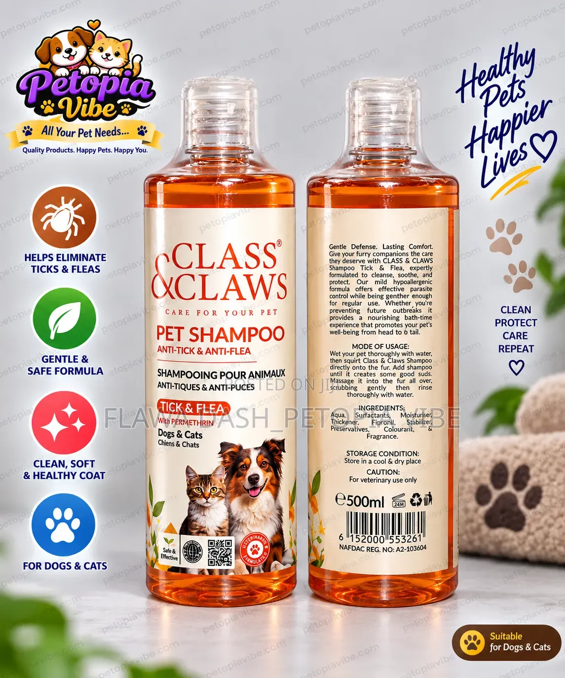 New in CLASS CLAWS Anti-Tick Anti-Flea Pet Shampoo – Dogs Cats