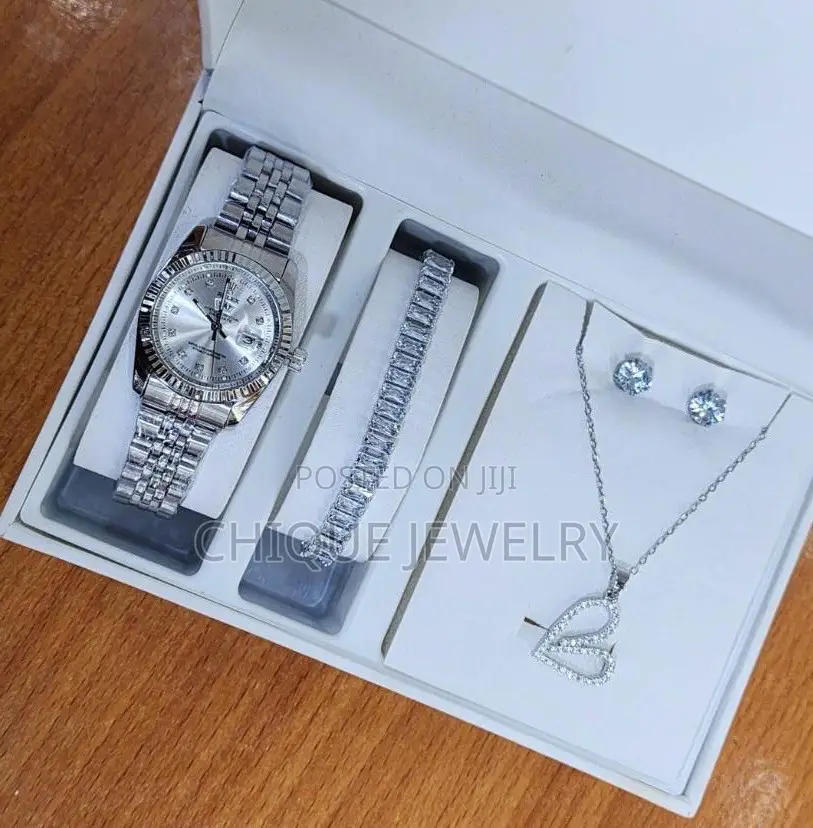Silver Wristwatch , Bracelet and Necklace Set