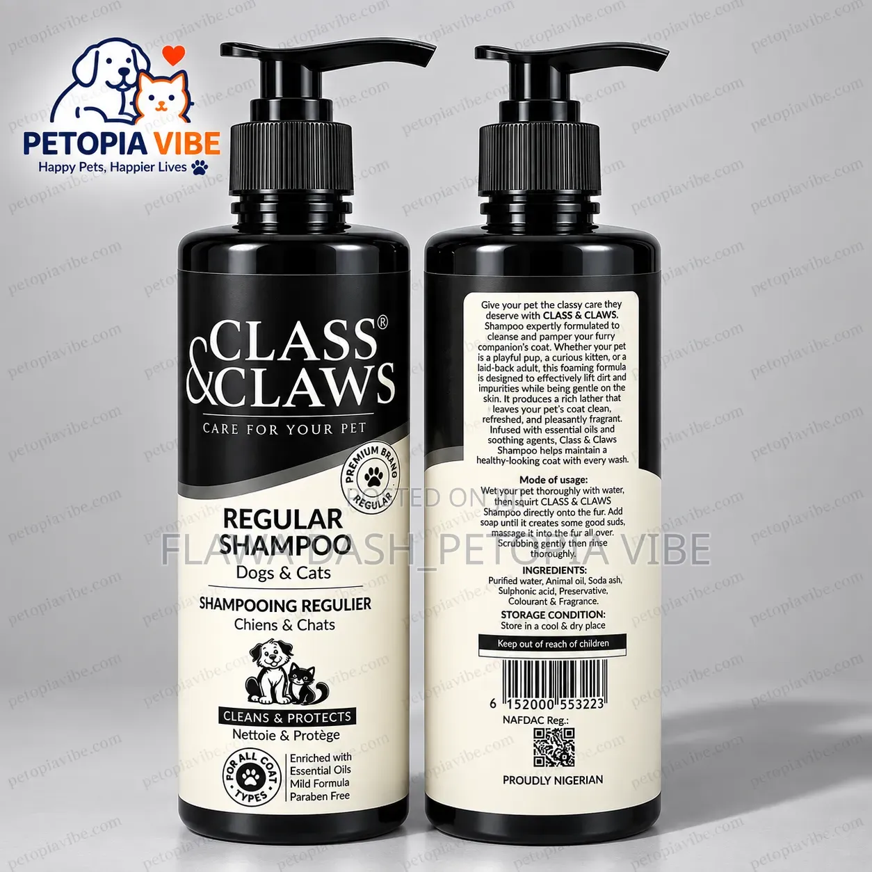 CLASS CLAWS Regular Pet Shampoo for Dogs Cats – 500ml