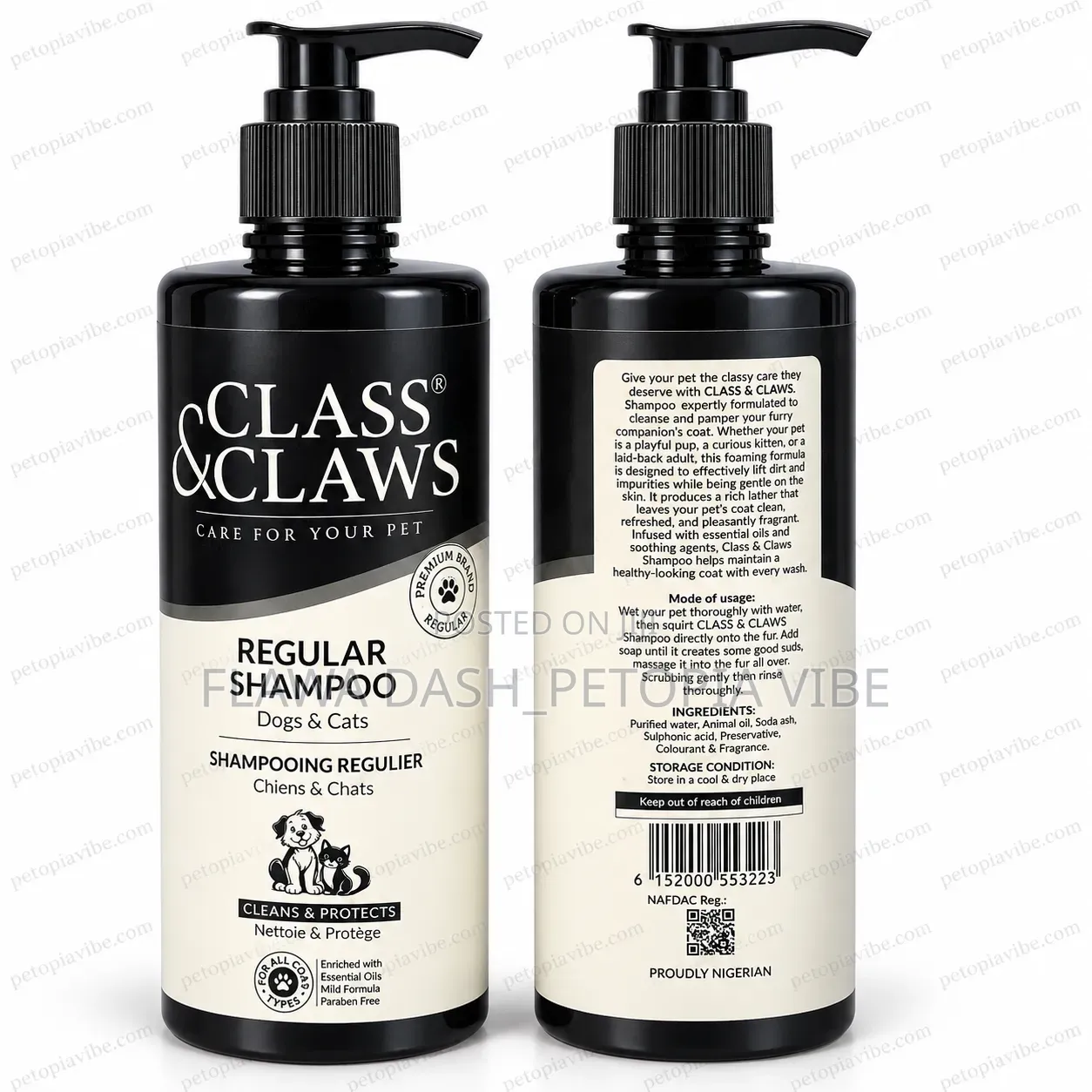 CLASS CLAWS Regular Pet Shampoo for Dogs Cats – 500ml