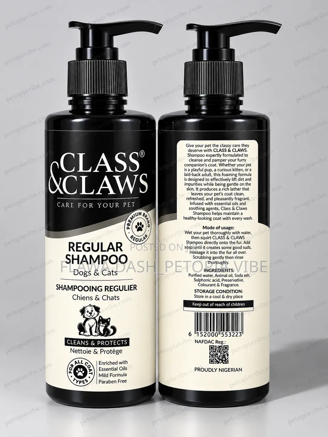 CLASS CLAWS Regular Pet Shampoo for Dogs Cats – 500ml