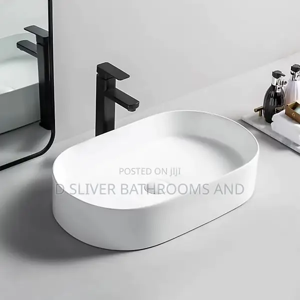 White Oval Countertop Basin +Basin Mixer Tap Set
