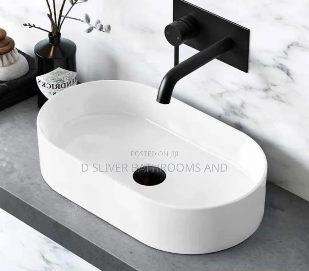 White Oval Countertop Basin +Basin Mixer Tap Set