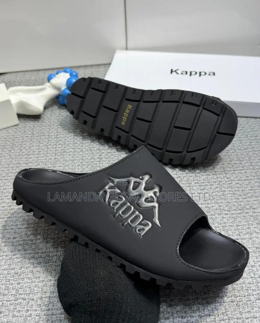 Kappa Omini Logo Lug-Sole Slide Sandals in Black