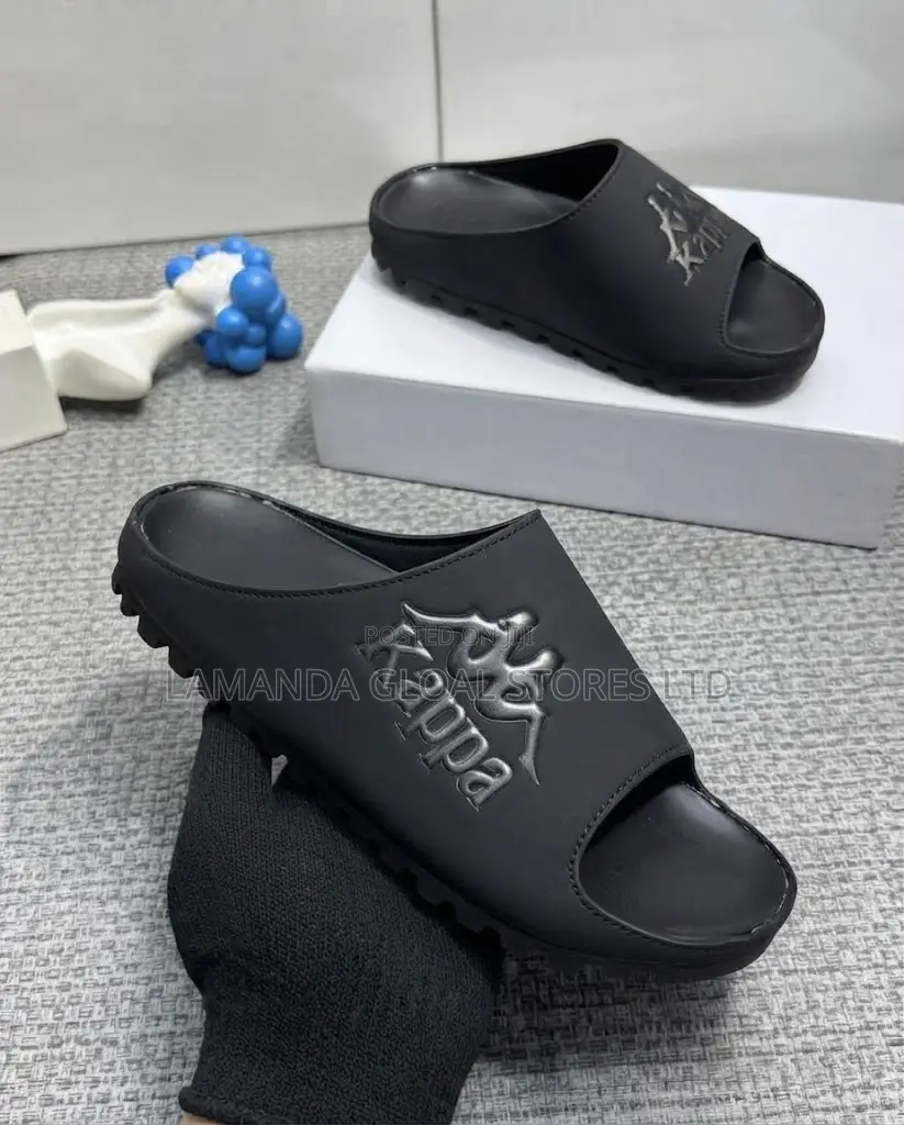 Kappa Omini Logo Lug-Sole Slide Sandals in Black