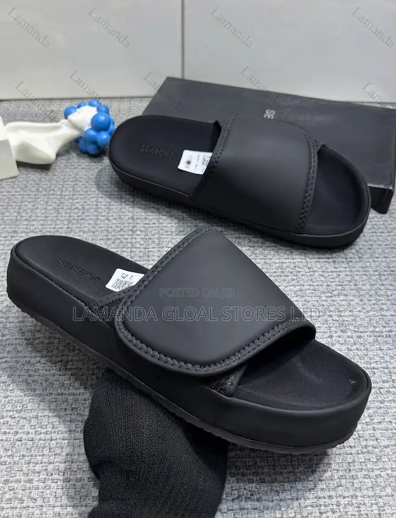 SEASON 7 Adjustable Velcro Slide Sandals in Black