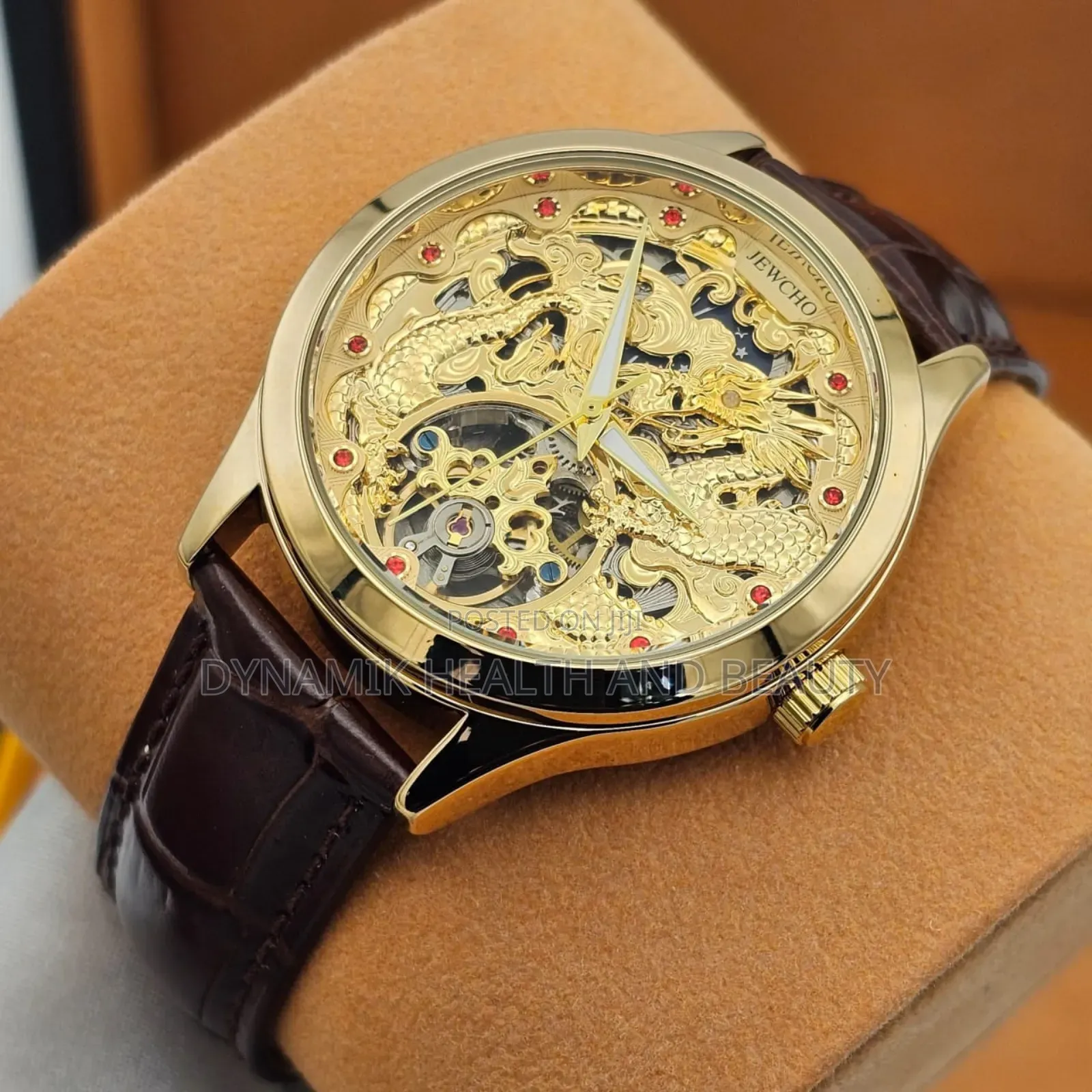 JEWCHO Automatic Leather Wristwatch With Gift Box Men'sExecutive Watch