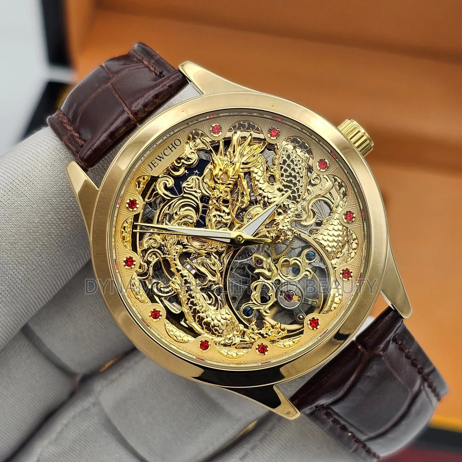 JEWCHO Automatic Leather Wristwatch With Gift Box Men'sExecutive Watch