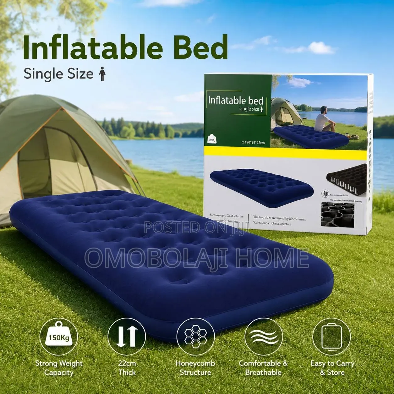 Portable Single Inflatable Bed Heavy Duty Air Mattress 191x 73x22 Cm