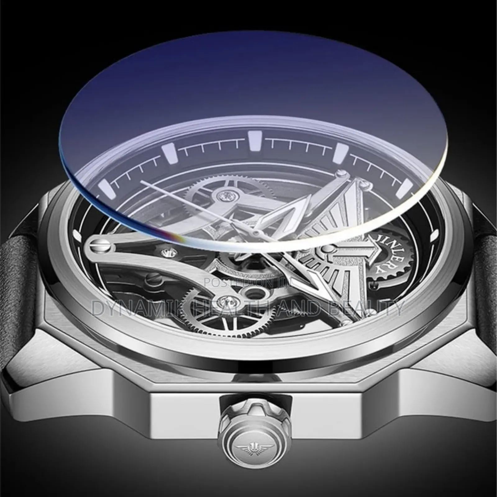 JINLERY Skeleton Automatic Self-Wind Vintage Wristwatch Men Mechanical