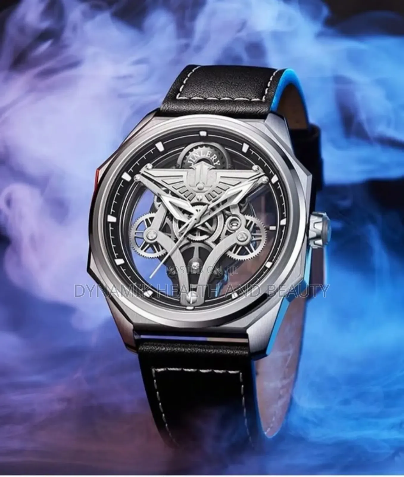 JINLERY Skeleton Automatic Self-Wind Vintage Wristwatch Men Mechanical