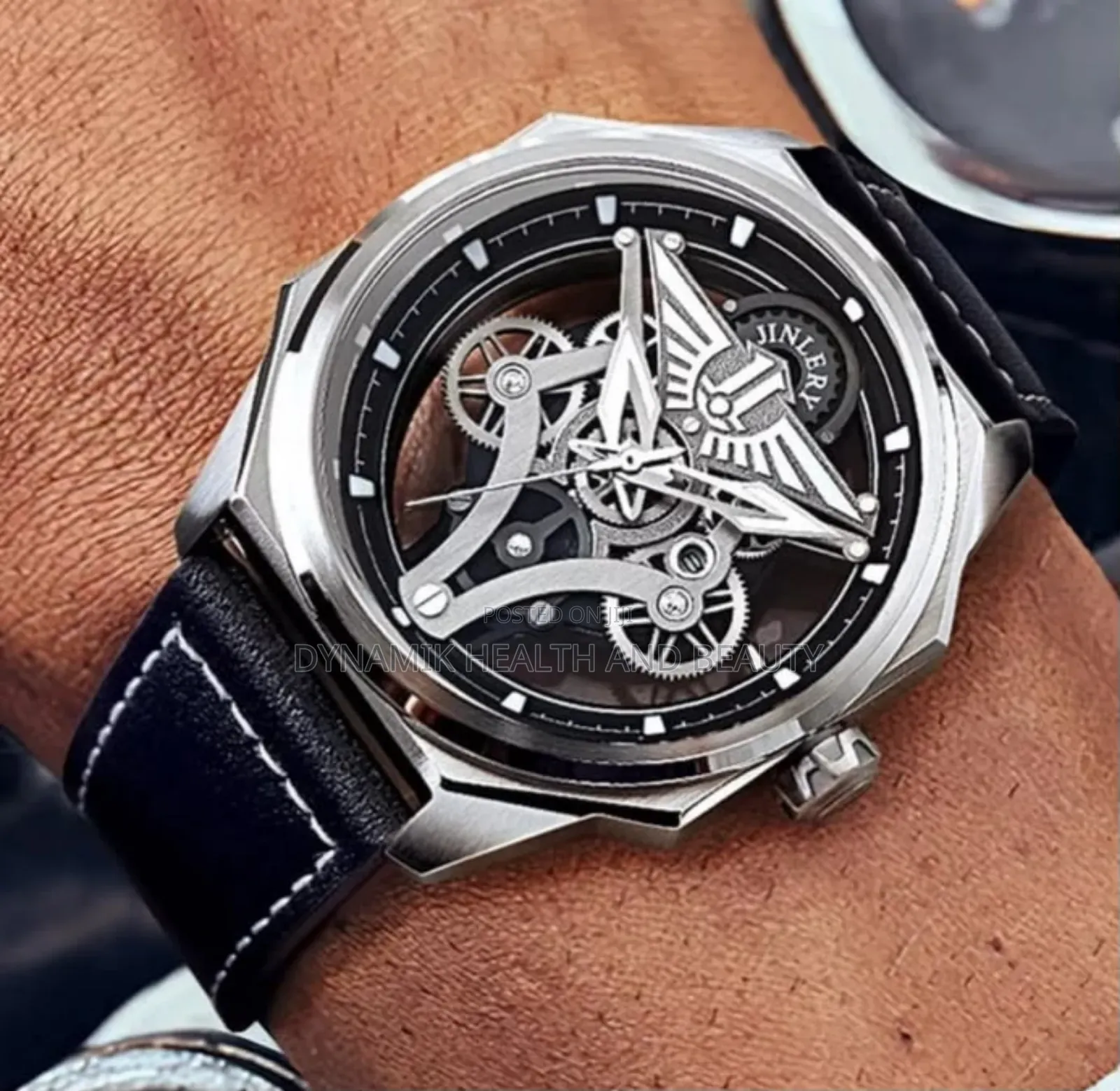 JINLERY Skeleton Automatic Self-Wind Vintage Wristwatch Men Mechanical