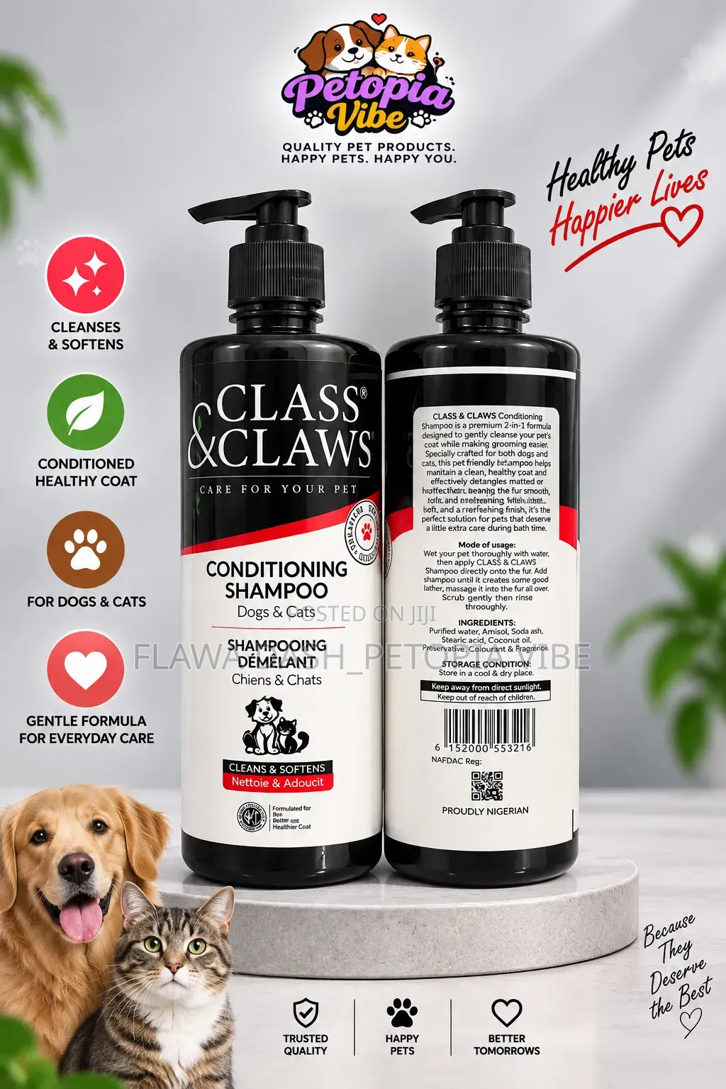CLASS CLAWS Conditioning Shampoo for Dogs Cats – 500ml