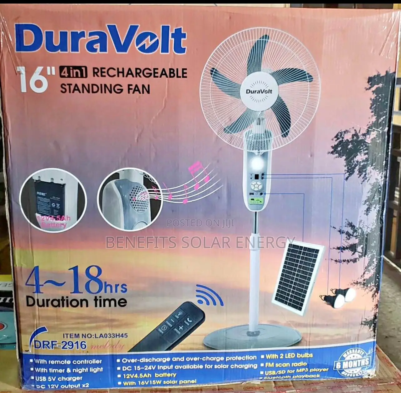 16inch Duravolt Solar Rechargeable Standing Fan