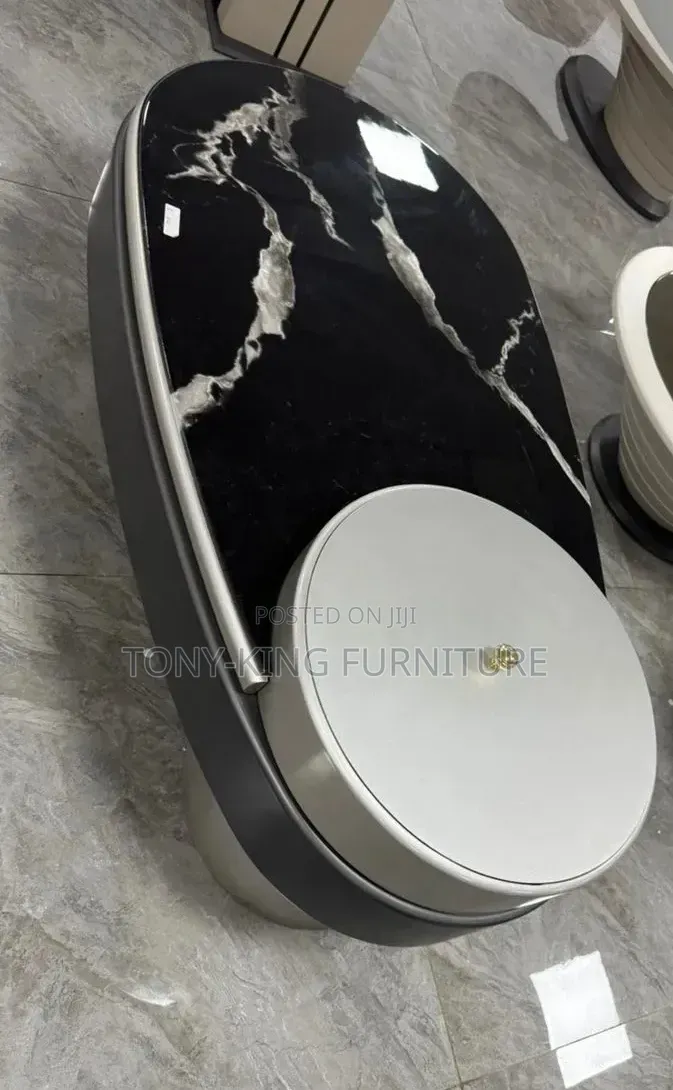 Modern Luxury Oval Center Table Featuring a Grey-and-White Marble