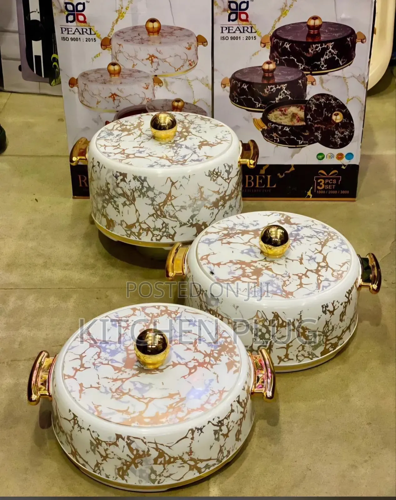 3-Piece Set of Insulated Food Warmer Casseroles With Handles and Knobs