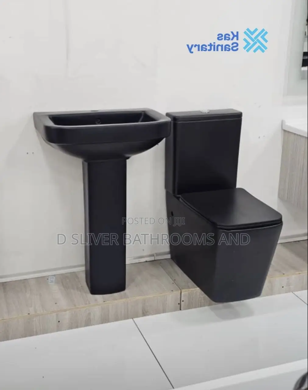 Black Water Close and Full Pedestal Wash Hand Basin Set