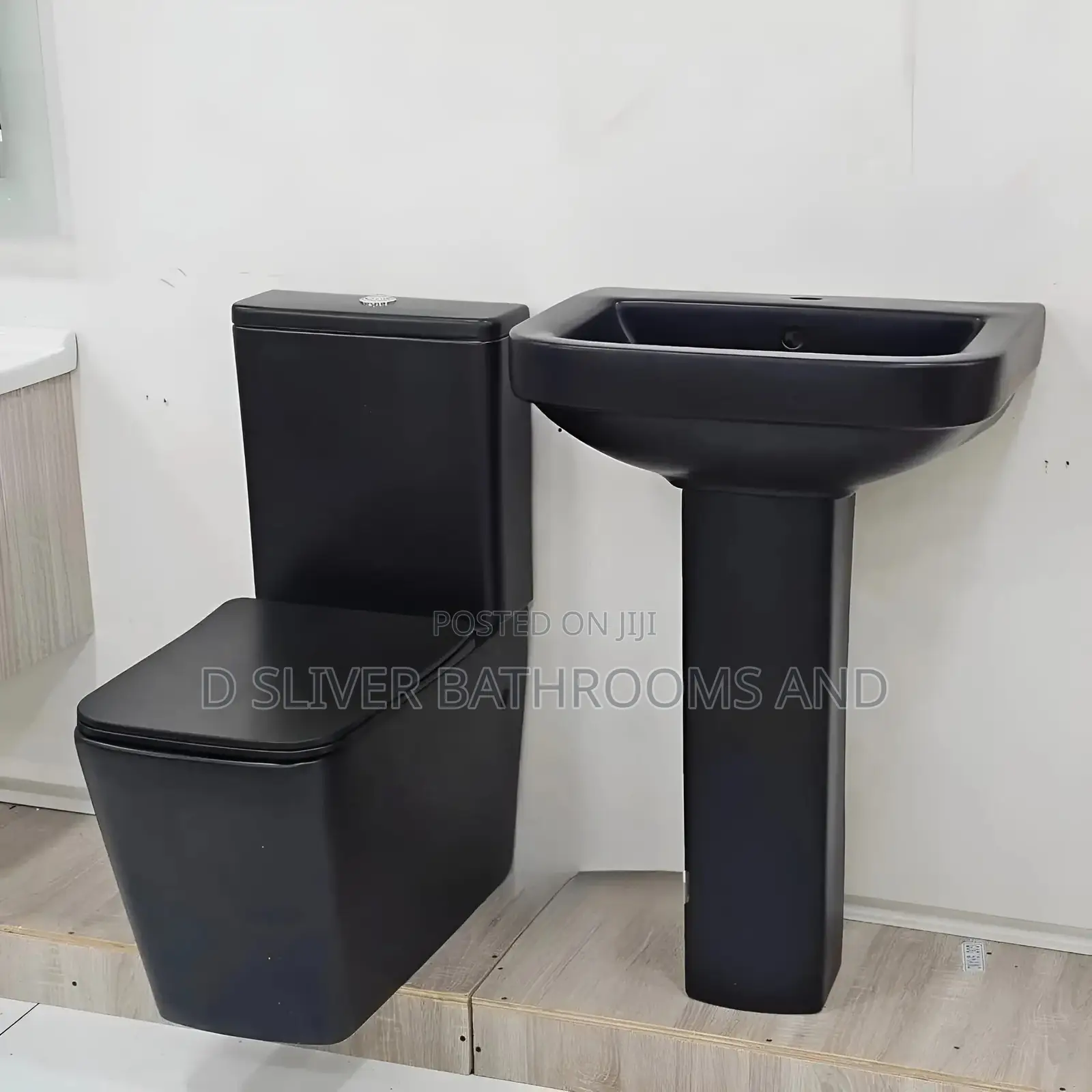 Black Water Close and Full Pedestal Wash Hand Basin Set