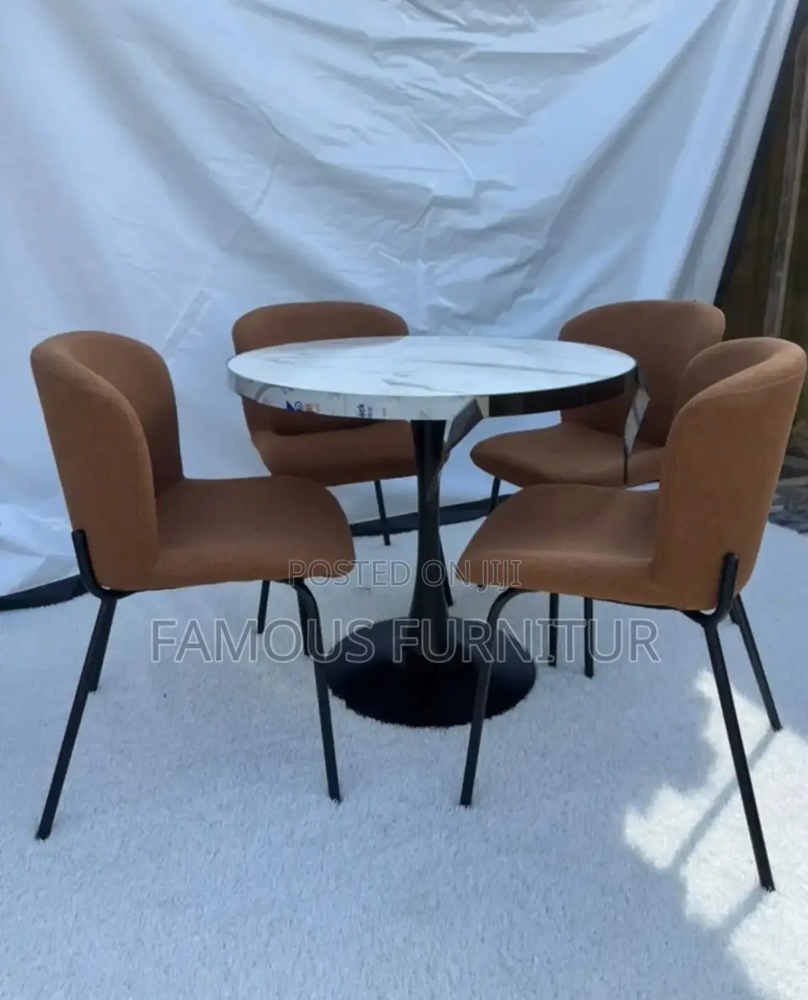 Modern 4 _Piece Round Dining Set Featuring a Black Faux-Marble Top
