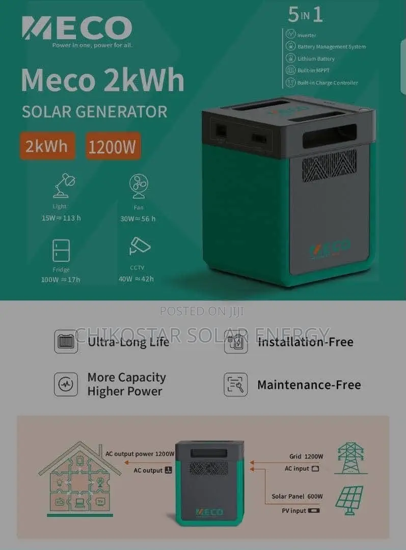 MECO 2kWh (2000Wh) Solar Generator / 1200W Portable Power Station