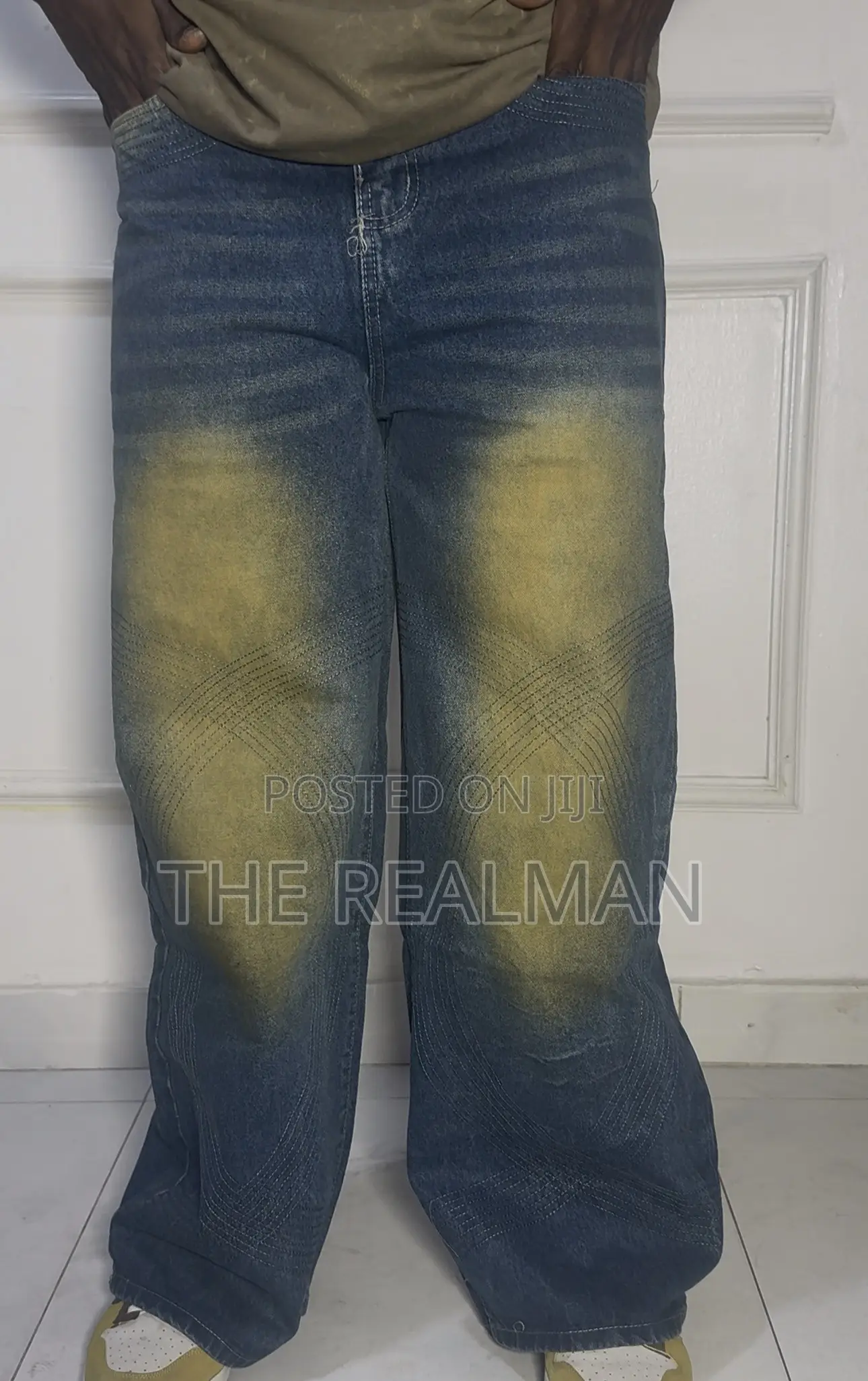 Men's Vintage Sun-Faded Yellow Tinted / Biker Style Baggy Denim Jeans