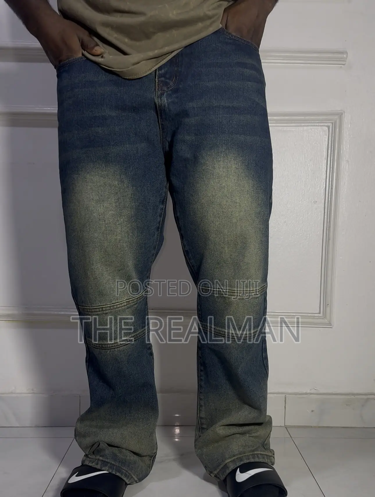Men's Vintage Sun-Faded Yellow Tinted / Biker Style Baggy Denim Jeans