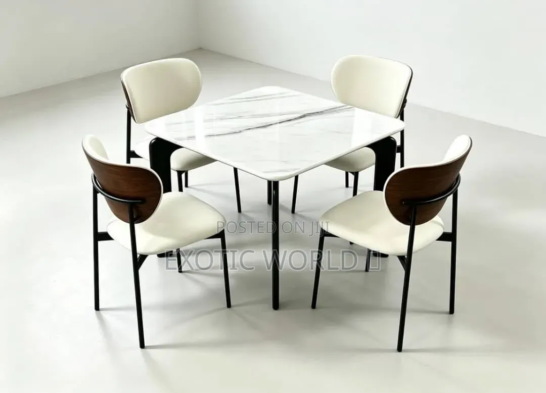 Modern White Marble Dining Table With 4 Cushioned Chairs