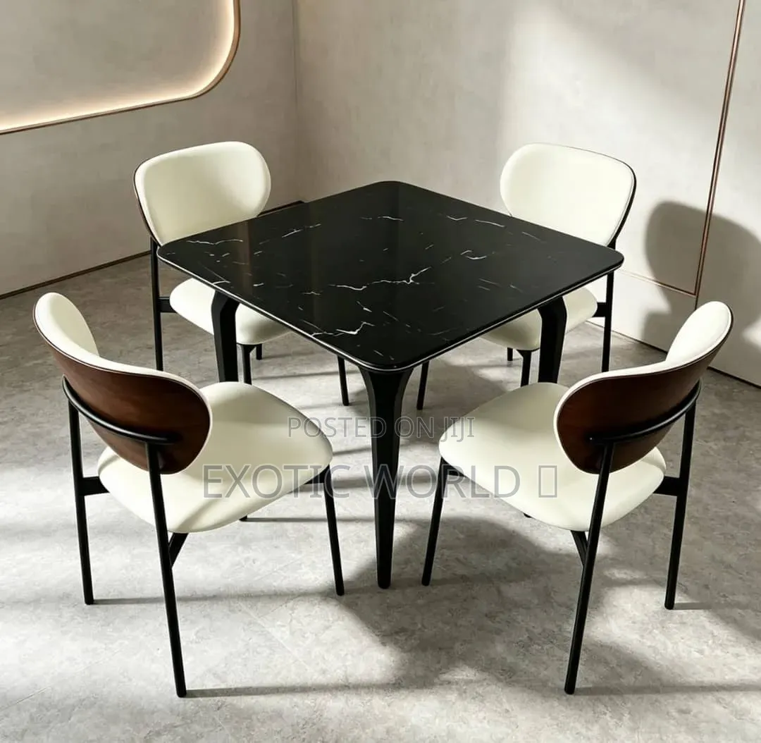 Modern White Marble Dining Table With 4 Cushioned Chairs