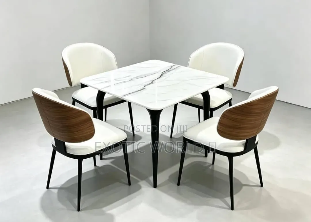 Modern White Marble Dining Table With 4 Cushioned Chairs
