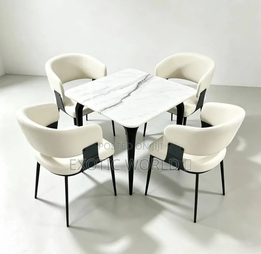 Modern White Marble Dining Table With 4 Cushioned Chairs