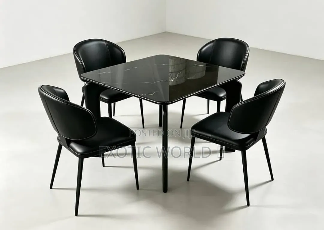 Modern White Marble Dining Table With 4 Cushioned Chairs
