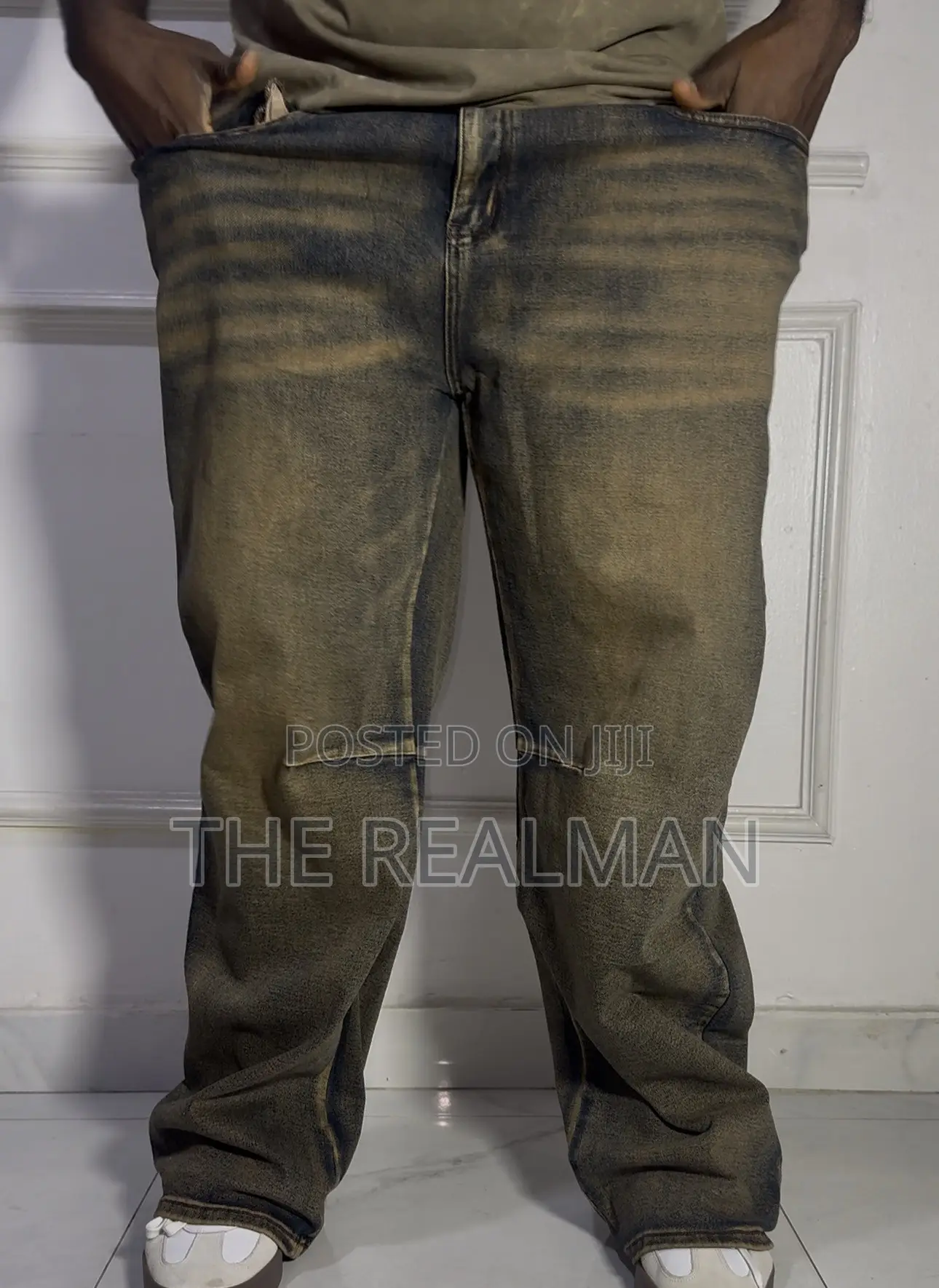 Original Men's Bronze Brown Distressed Seam-Paneled Baggy Denim Jeans