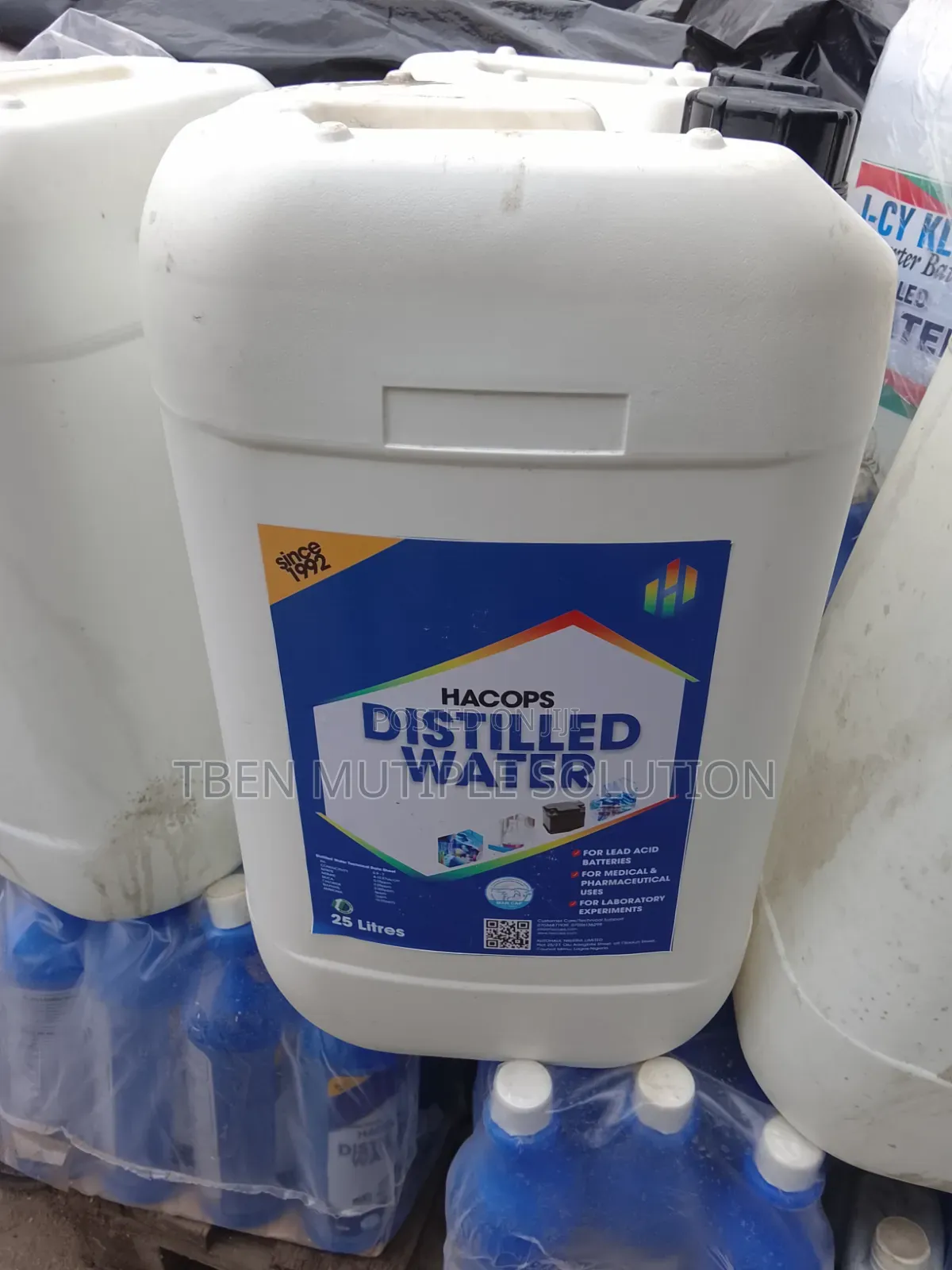 25-Liter Plastic Jerry Can of Hacops Distilled Water
