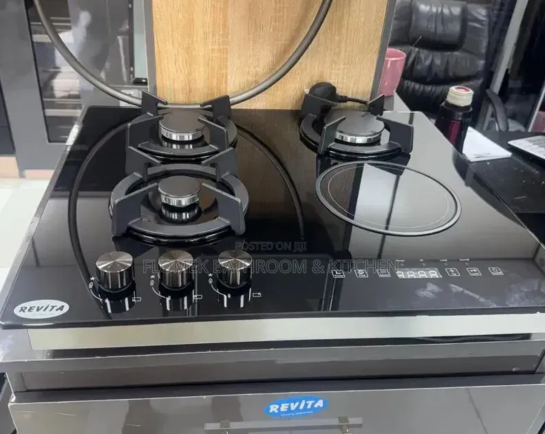 Modern REVITA 3-Gas Burner + 1 Electric Induction Hybrid Glass Hob.