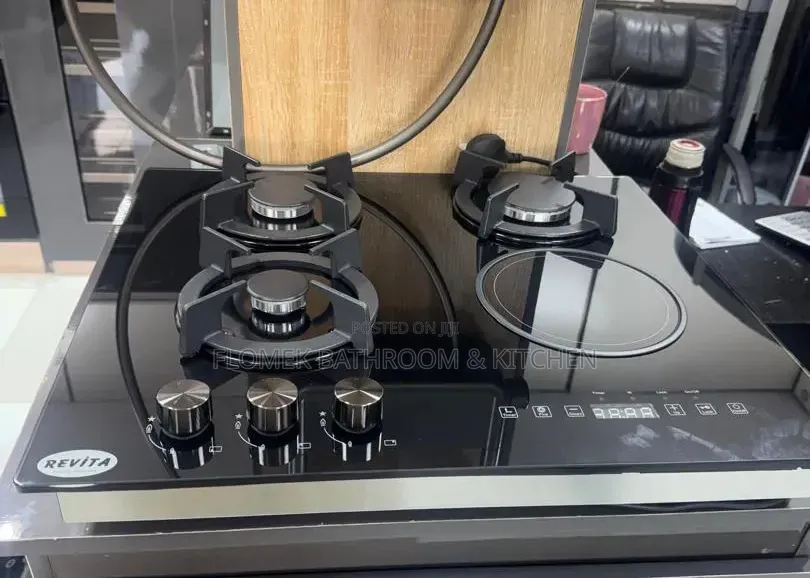 Modern REVITA 3-Gas Burner + 1 Electric Induction Hybrid Glass Hob.