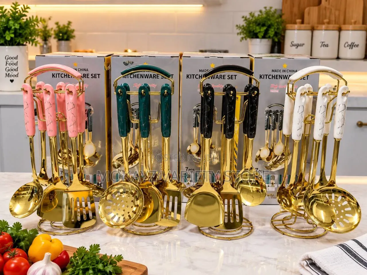 7pc Quality Luxury Gold/Marble Design Kitchen Cookware(cooking Spoons)
