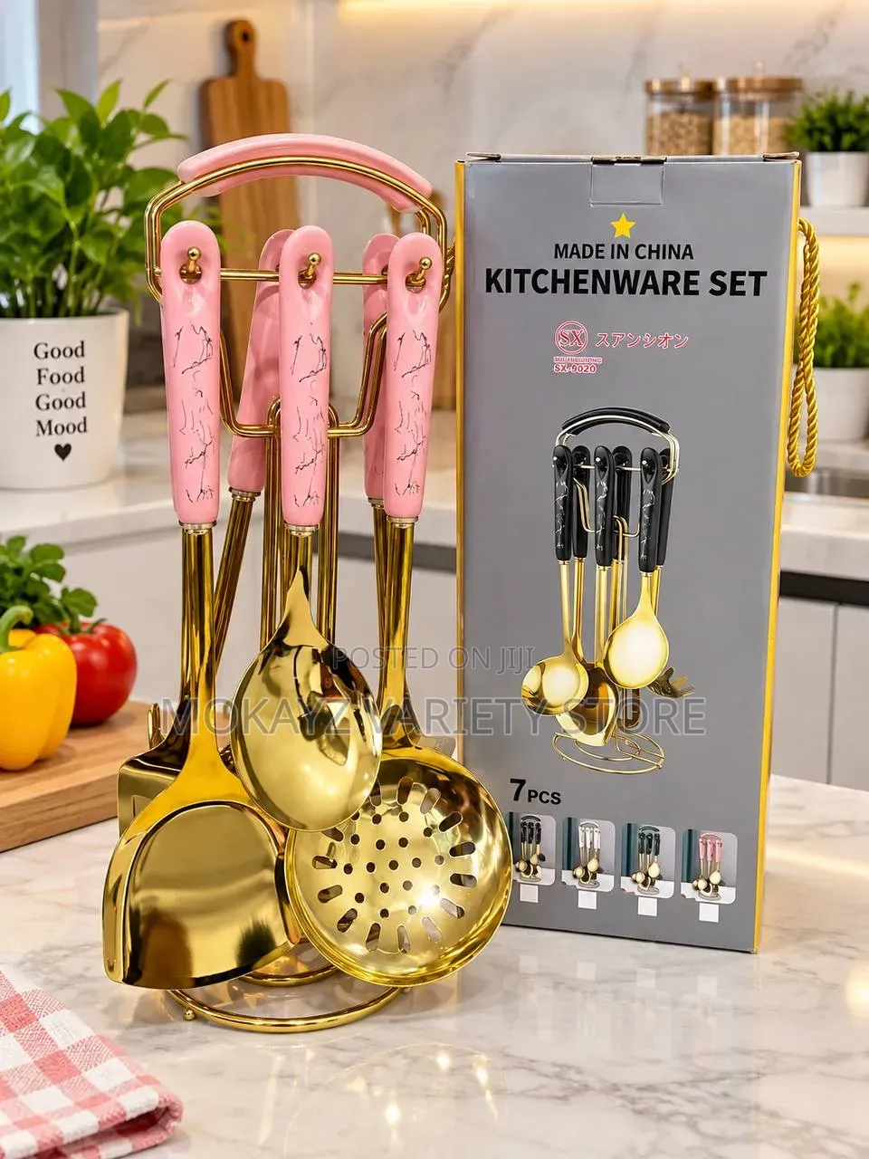7pc Quality Luxury Gold/Marble Design Kitchen Cookware(cooking Spoons)