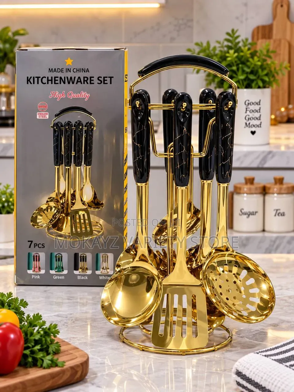 7pc Quality Luxury Gold/Marble Design Kitchen Cookware(cooking Spoons)