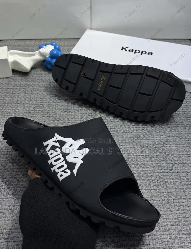 Kappa Logo-Print Lug-Sole Slide Sandals in Black