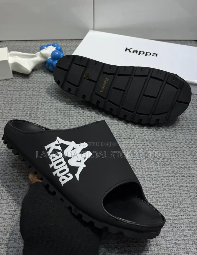 Kappa Logo-Print Lug-Sole Slide Sandals in Black