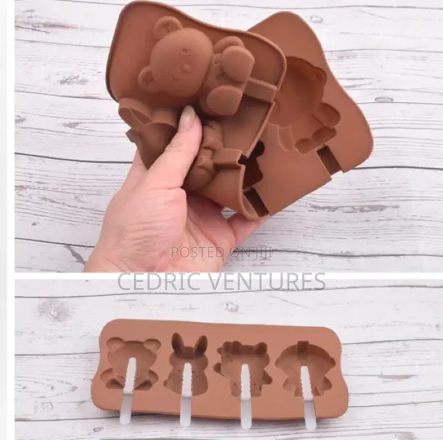 4-Link Silicone DIY Cartoon Ice Cream Mold With Lid