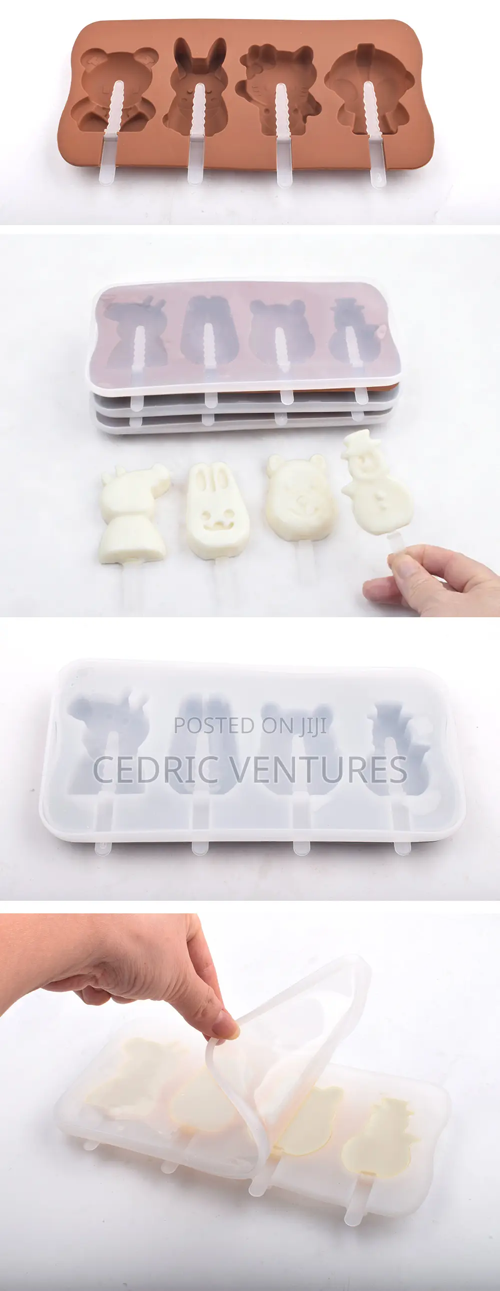 4-Link Silicone DIY Cartoon Ice Cream Mold With Lid