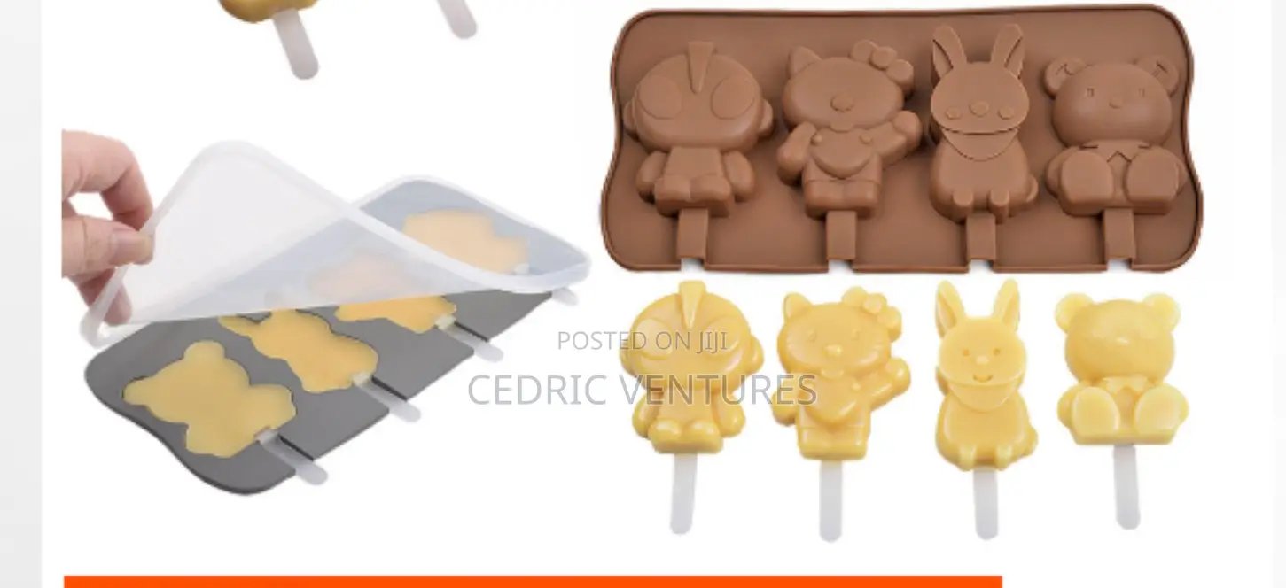 4-Link Silicone DIY Cartoon Ice Cream Mold With Lid