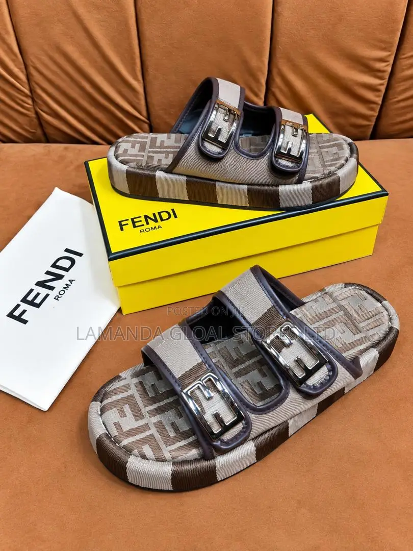 Fendi FF Tobacco Jacquard Double-Buckle Sandals