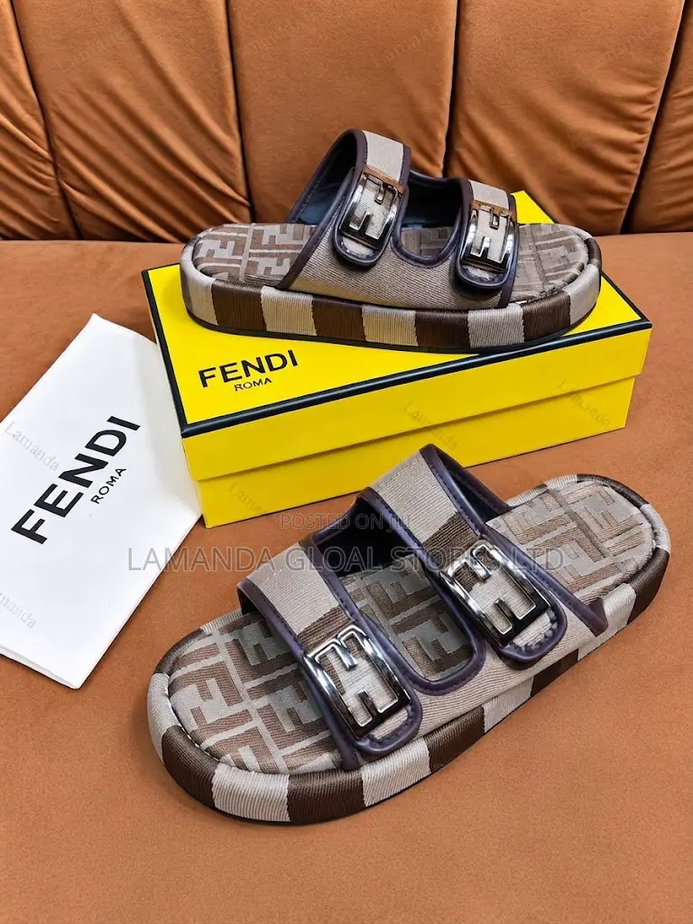 Fendi FF Tobacco Jacquard Double-Buckle Sandals